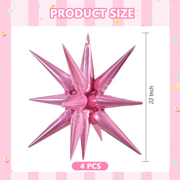 Toniful 4 Pcs 22Inch 4D Pink Explosion Star Foil Balloons 14Point Light Pink Star Mylar Balloons For Party Backdrop Christmas Ne