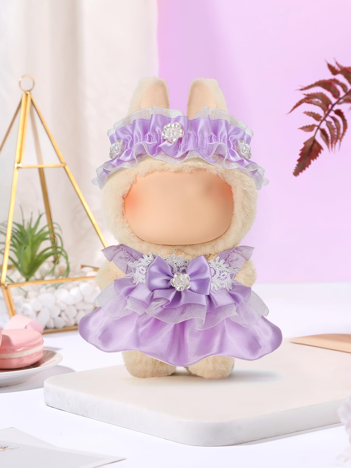 Unique Clothes Set for 17cm Dolls - Cute Purple Lace Dress & Headband Outfit Accessories for Dress Up Dolls Play & Collector Dis