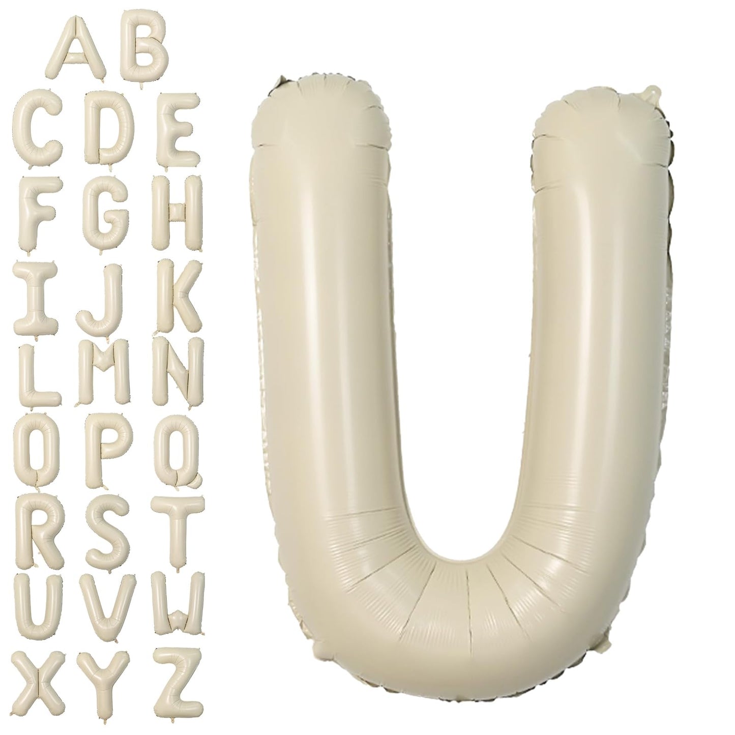 Letter Balloons Beige,40 Inch Letter U Balloons,A-Z Alphabet Name Foil Balloons,Big Single Cream Aluminum U Word Balloons Helium