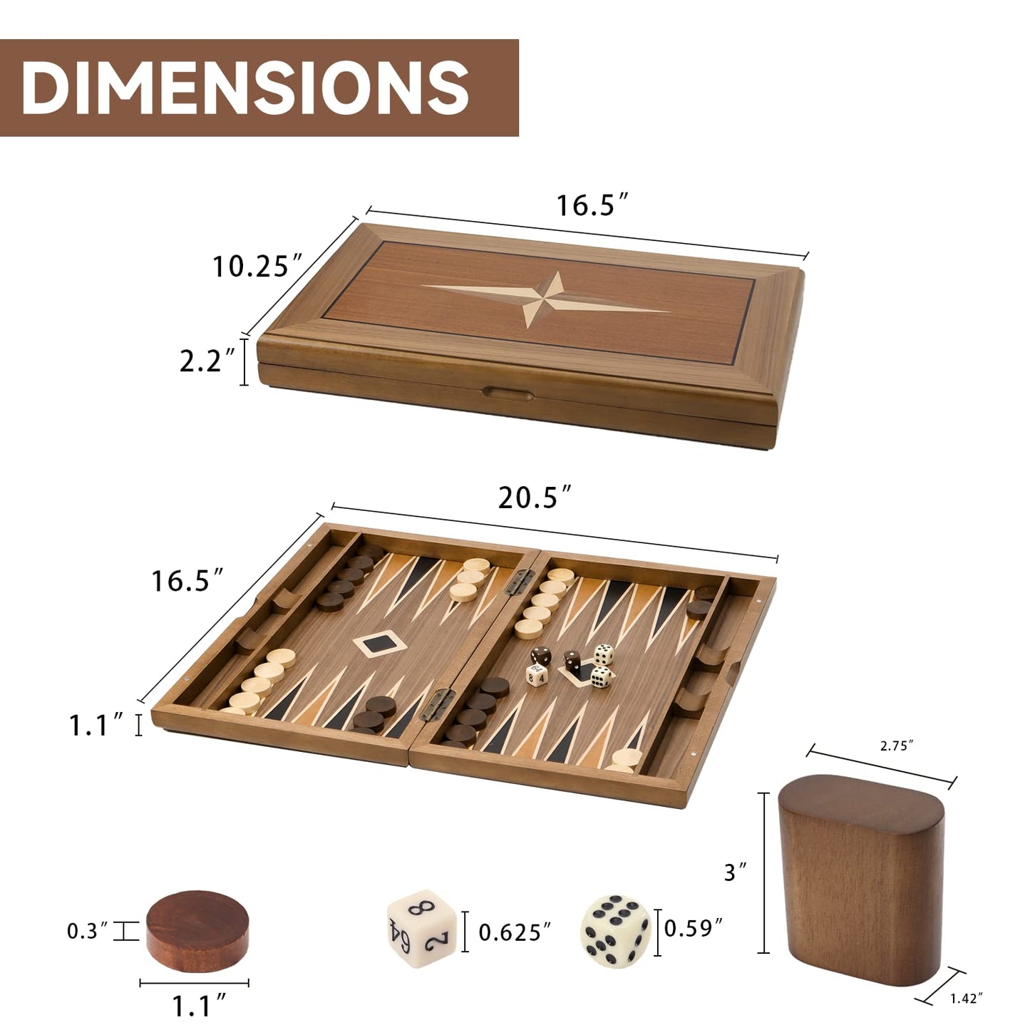 GSE Games & Sports Expert enhanced Wooden Folding Inlay Backgn Board Game Set  Classic Traditional Strategy Board Games (Star - 17 Inches)