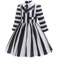 Miltrs Girls Halloween Costume Black And White Striped Dress Kids With Headband For Movie Cosplay Dress-Up