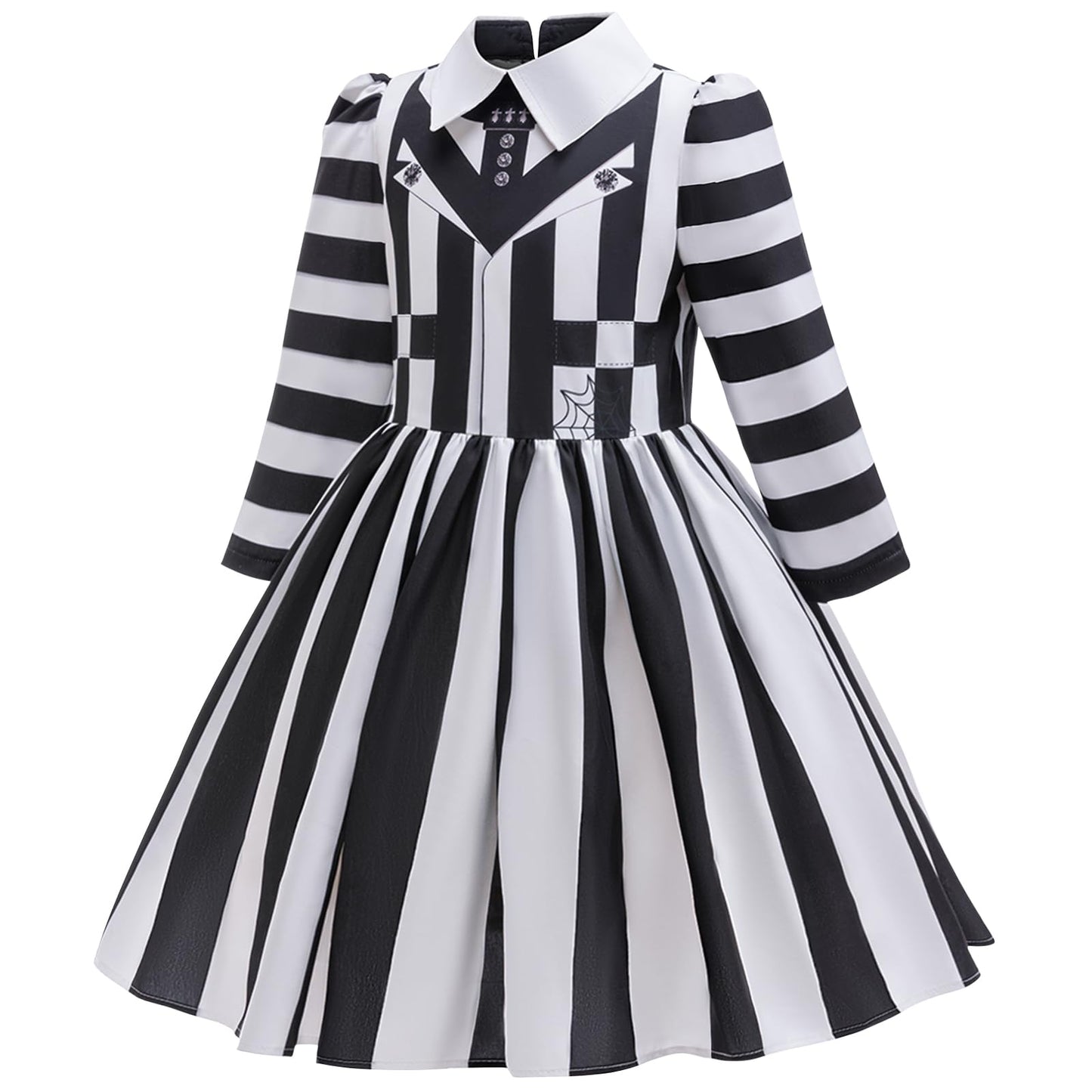 Miltrs Girls Halloween Costume Black And White Striped Dress Kids With Headband For Movie Cosplay Dress-Up