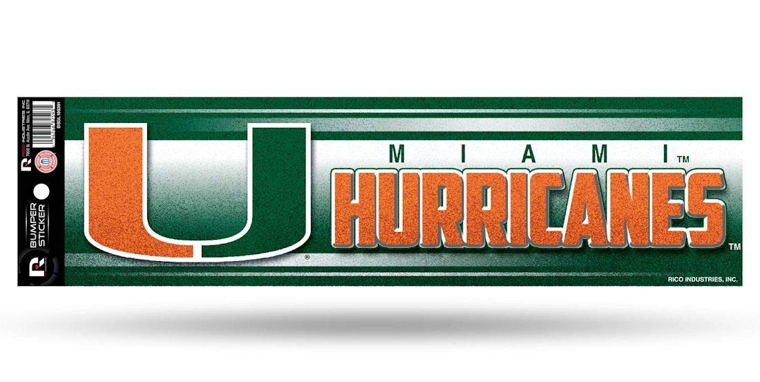 Rico NCAA Miami Bumper Sticker, 9 x 4, Logo Color