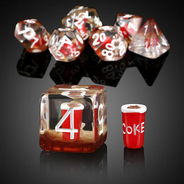Cola DND Dice, DNDND 7PCS Resin DND Dice Set with Velvet Bag for D&D Role Playing Games and Tabletop Games(Cola