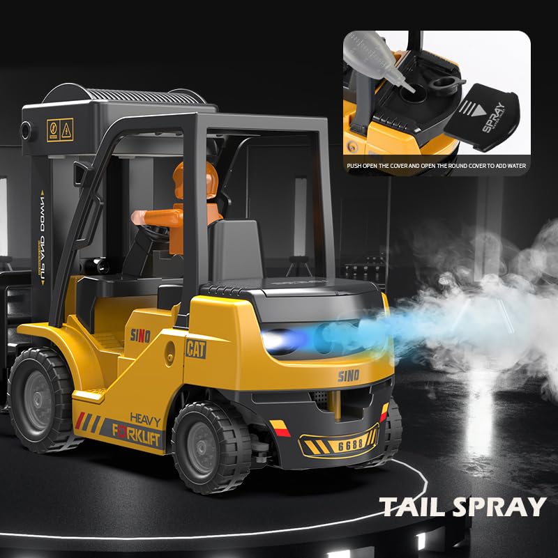 Mscredse Remote Control Forklift Cranes 6 Channel 2 Mode RC Forklift Truck with Spray Sound and Lights Construction Toys 2.4Ghz