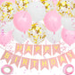 Happy Birthday Banner, Pink Birthday Decoration, 16 Pcs 12 Inch Happy Birthday Balloons With 2 Ribbons For Girl And Women Birthd