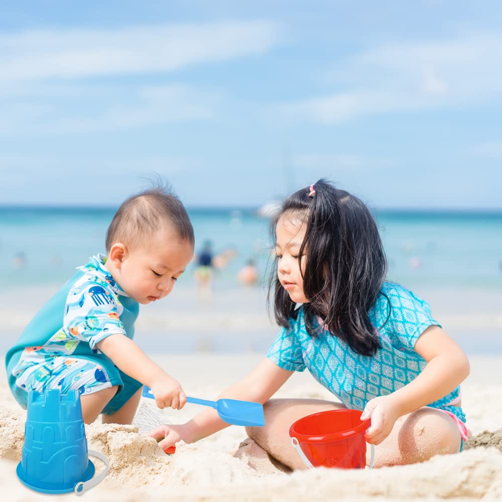 ArtCreativity 6'' Beach Bucket and Shovel for Kids (Set of 2) Includes 2 Sand Shovels and 2 Buckets with a Sand Castle Design In