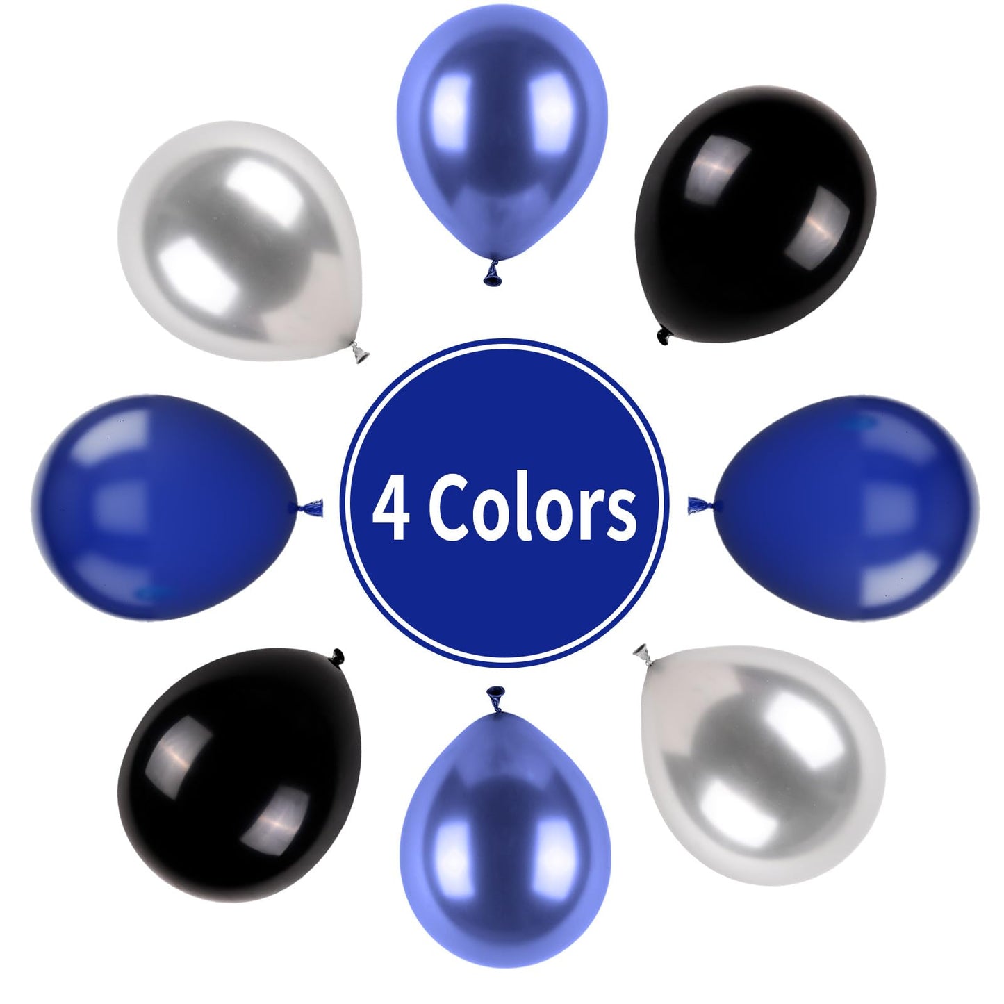 Paready Metallic Balloons Set - Blue, Black & Silver - Rubber Party Balloons for Kids & Adults - Birthday, Wedding, Baby Shower