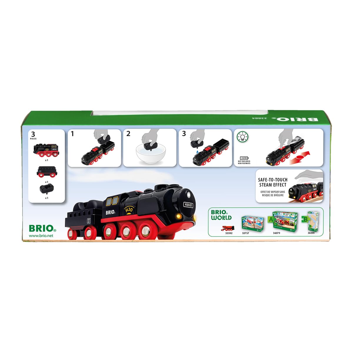 Brio World 33884 Battery-Operated Steaming Train - Press Action Button 3 Sec For Real Cool-To-Touch Steam | Enhances Motor Skill