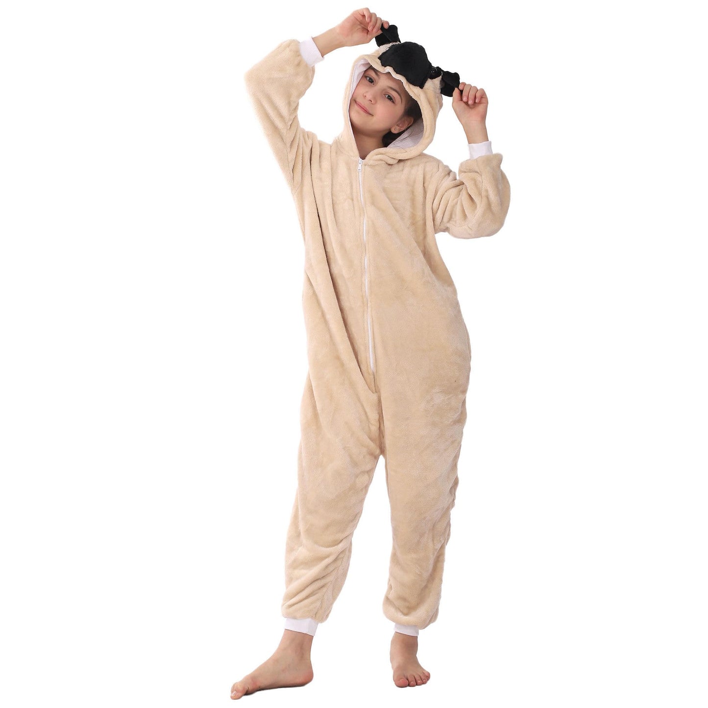 Lobujou Animal Hooded Costume For Kids Boys Girls Flannel Onesie Halloween Cosplay One Piece Pug Dog 130