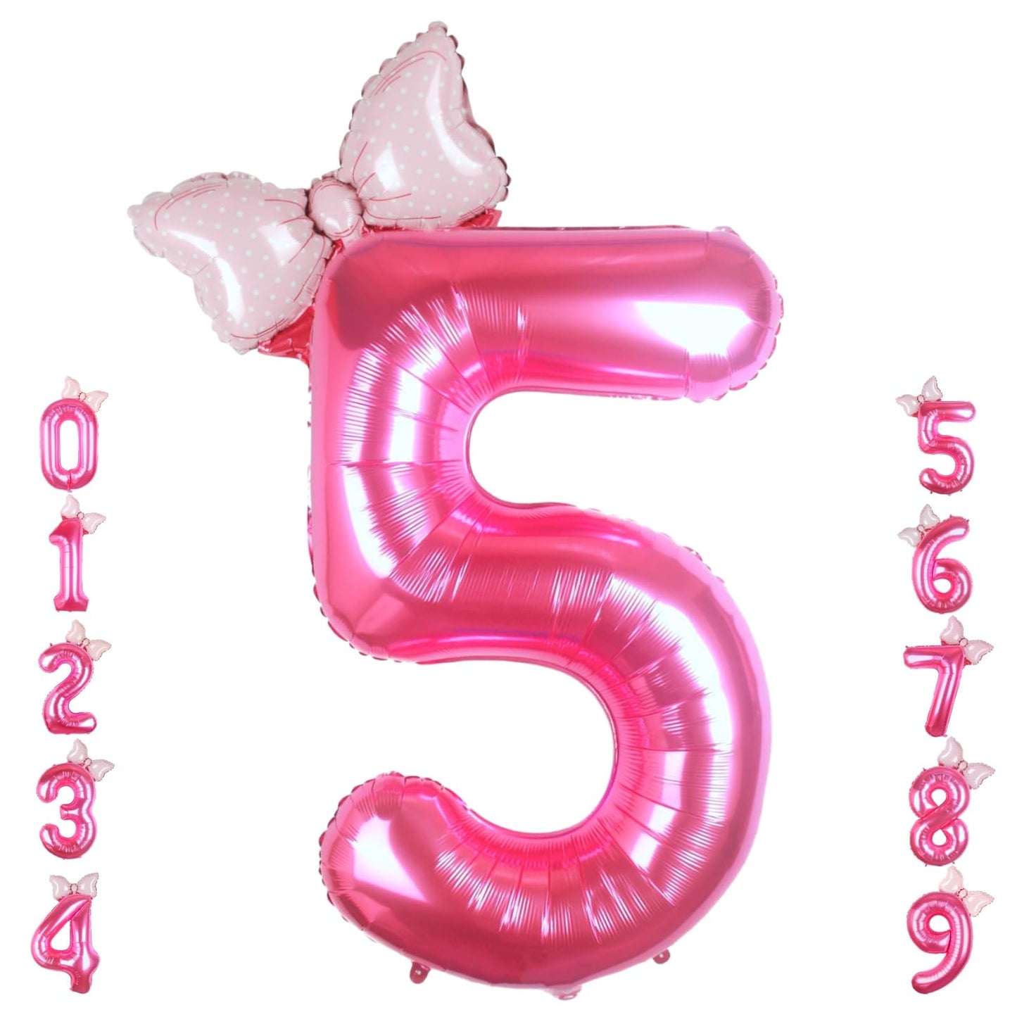 Kwuz 40 Inch Pink Number 5 Balloon with Mini Bow Balloon for Girls 5th Birthday Decorations, Pink Girl Princess Western Cowgirl 