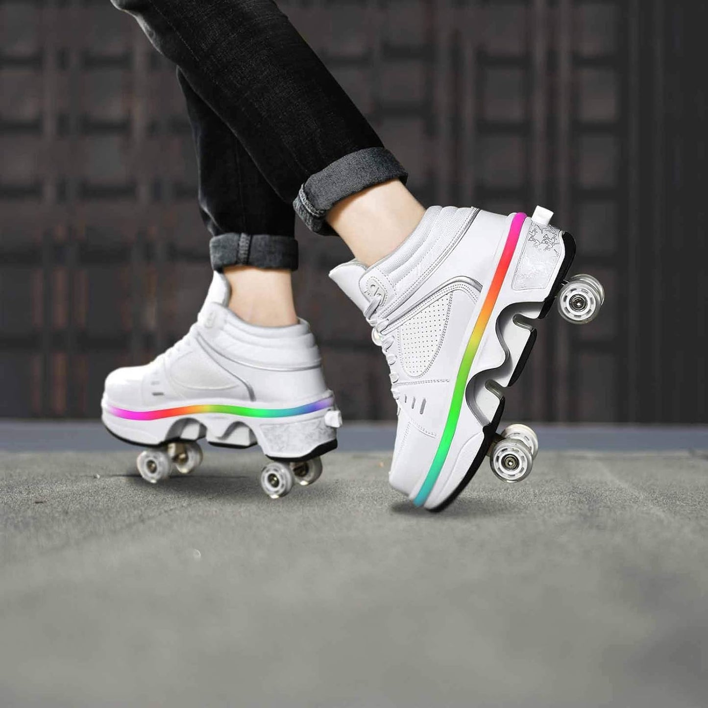 Wedsf Double-Row Deform Wheel Walking Shoes, US8.5, Ethylene Vinyl Acetate, With Light, 2-in-1 Removable Pulley Skates