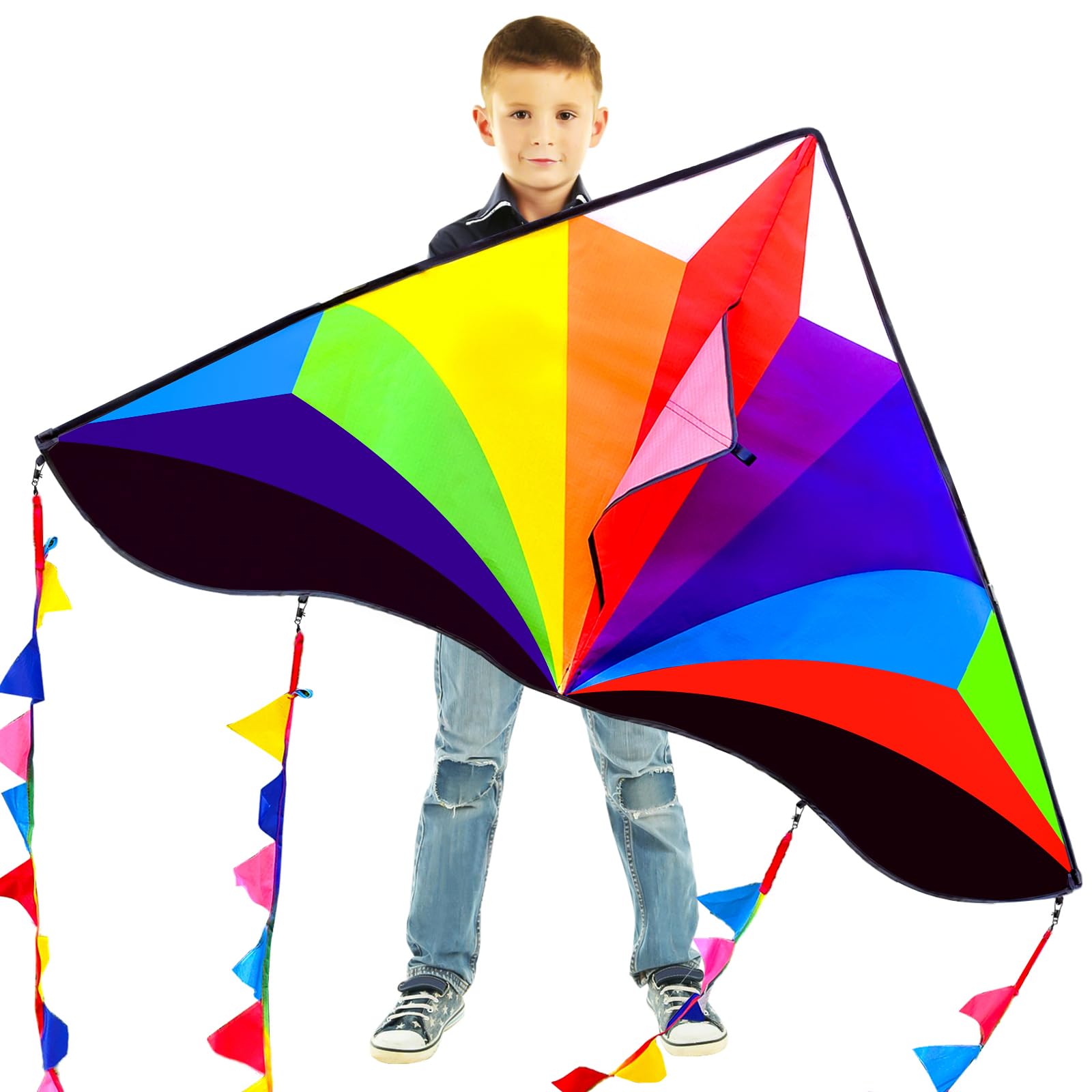 Kaiciuss Beach Kite For Kids & Adults Large, Easy To Fly Single Line Delta Kite, 55' X 28' Kite For Boys & Girls Comes With 300 Ft String Kite Handle