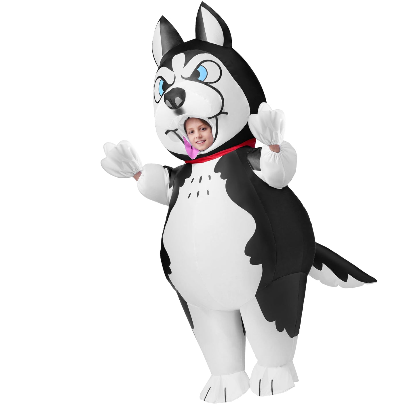 Spooktacular Creations Kids Husky Inflatable Costume, Medium Gray Polyester Full Body Dog Suit for Halloween Cosplay Parties