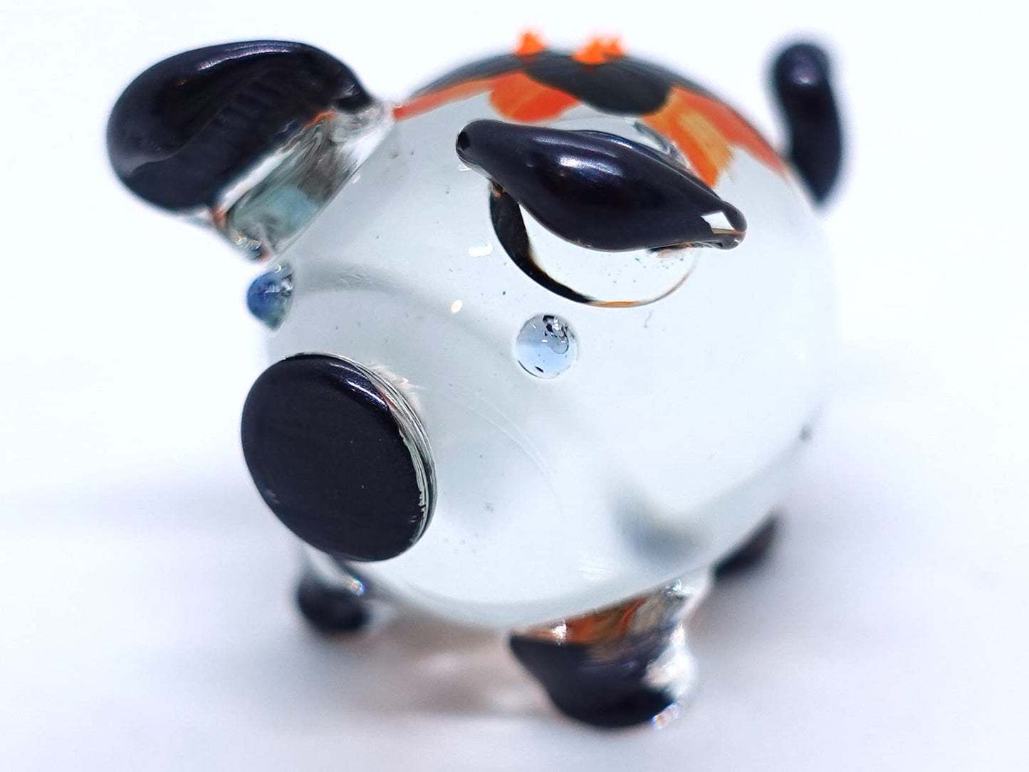 Sansukjai Pig Tiny Miniature Figurines Animals Hand Blown Glass Art Collectible Gift Decorate, V1 (Floral Metallic Orange)