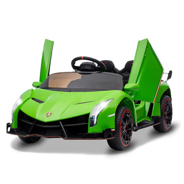 12V Kids Ride On Car, Hetoy Licensed Lamborghini Venono Electric Car W/Parent Remote Control, Scissor Door, 3 Speeds, Led Headlights, Rocking & Music, Battery Powered Ride On Toy For Boys Girls, Green