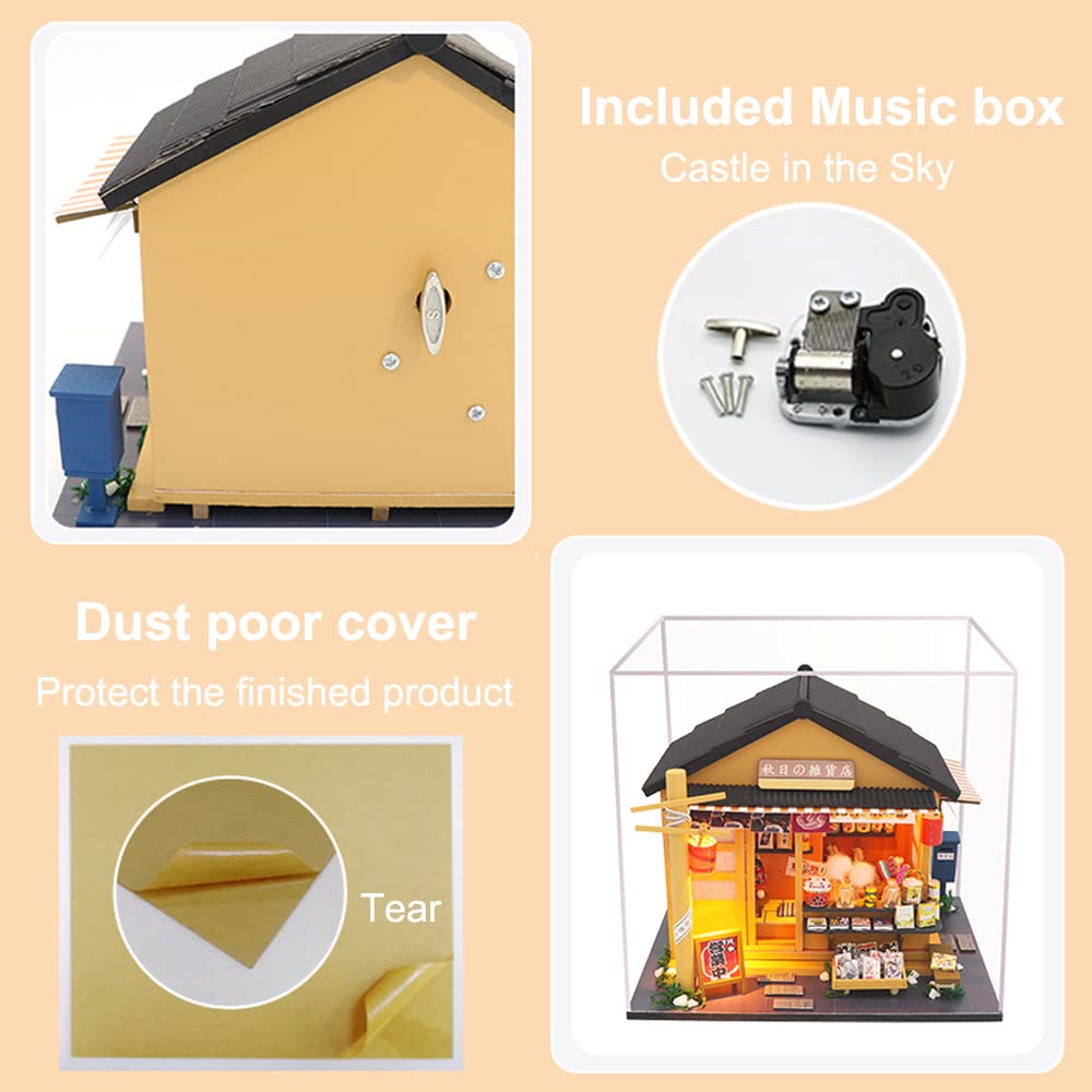 Spilay DIY Miniature Dollhouse Kit with Wooden Furniture Handmade Japanese Style DIY Dollhouse Kit with Dust Cover & LED 1:24 Scale Creative Room Gift Idea for mature-themed Teenager Lover(Grocery Store)
