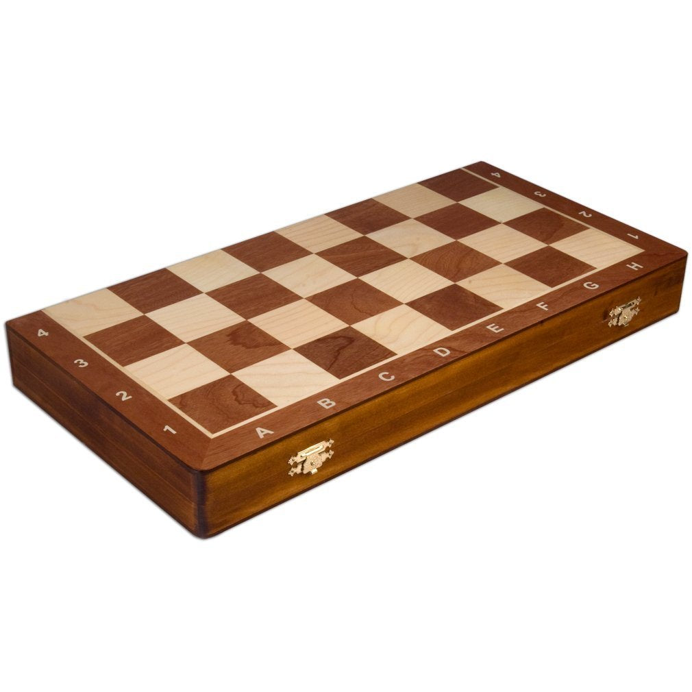 Wegiel Handmade European Professional Tournament Chess Set - Wooden 21 Inch Folding Board with Felt Base & Hand Carved Chess Pie