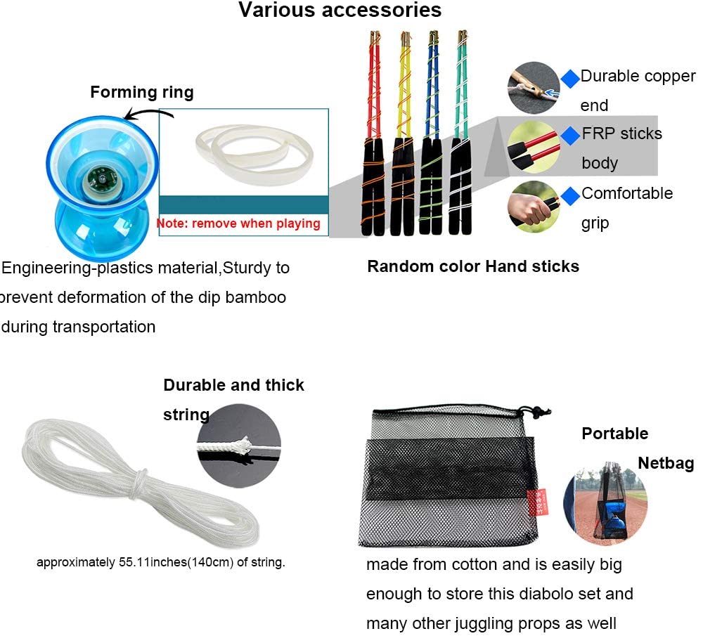 Diabolo Chinese Yoyo Set ,Triple Bearing Diabolo Chinese Yo-Yos Juggling Toys Colorful Led Diabolo With Diablo Sticks, Diabolo String&Net Bag, Easier Start/ Faster/ Stable&Lasts Longer (Led)