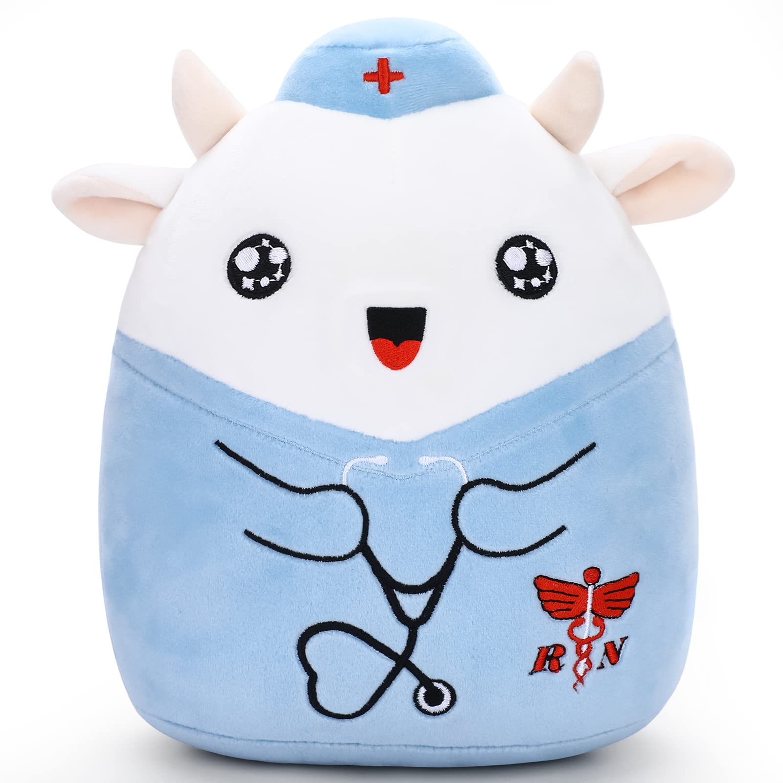 Refavor Nurse Cow Stuffed Animal - 8 Inches Navy Cow Plush Toy Nurse Gifts For Women Rn Plush Nurse Graduation Stuffed Animals G