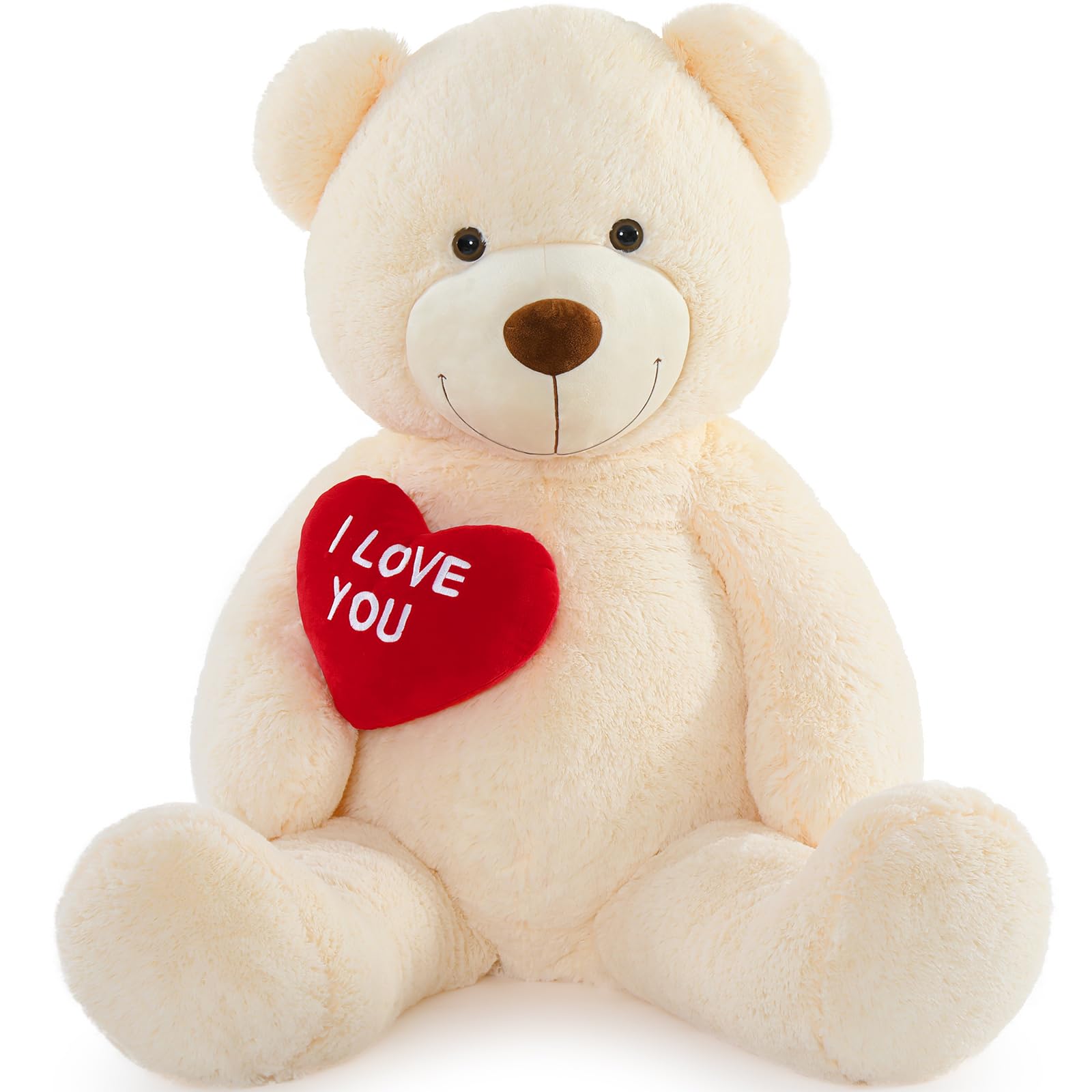 Beniny Big Teddy Bears, Giant White Teddy Bear Stuffed Animals With Embroidered I Love You For Girlfriend, Red Heart Fluffy Tedd