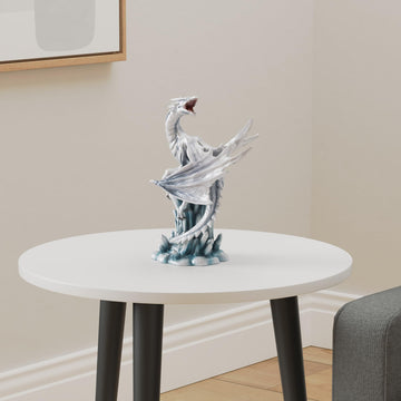 Ptc 10.5 Inch White Ice Dragon On Crystal Mythological Statue Figurine