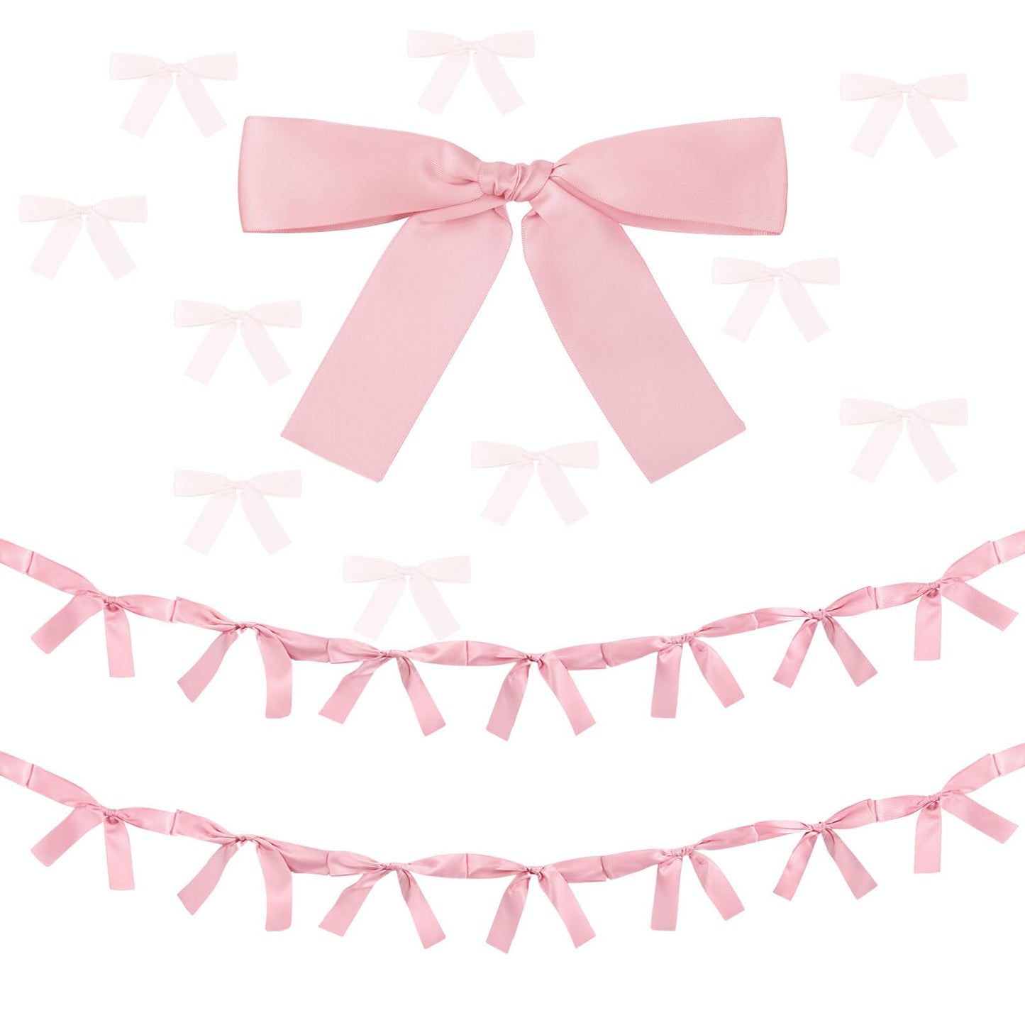 Trandraft 2 Pcs Pink Bow Garland Banner 16.4 FT Bow Party Decortions for Girls Pink Bow Ribbon Banner Bow Birthday Baby Shower D