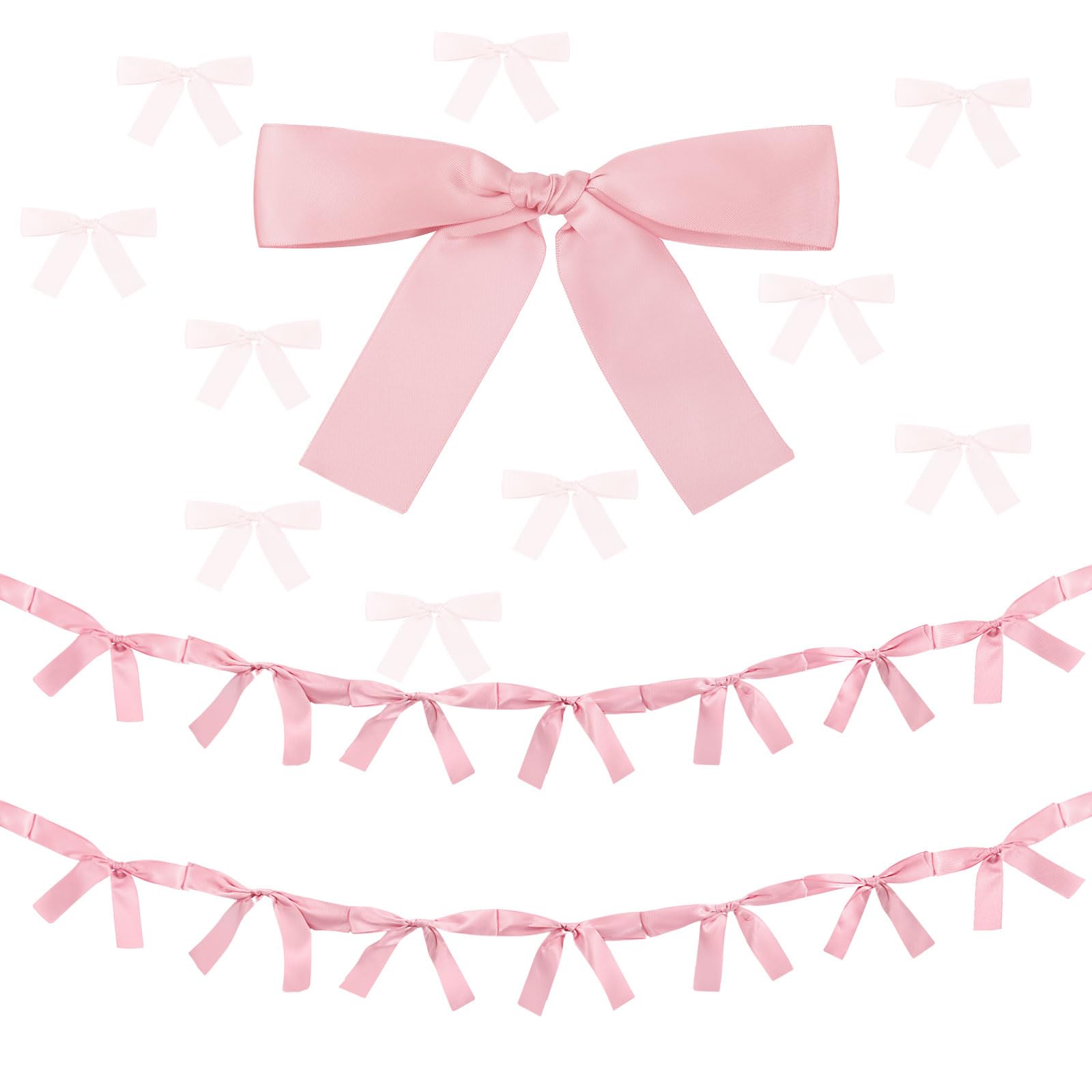 Trandraft 2 Pcs Pink Bow Garland Banner 16.4 FT Bow Party Decortions for Girls Pink Bow Ribbon Banner Bow Birthday Baby Shower D