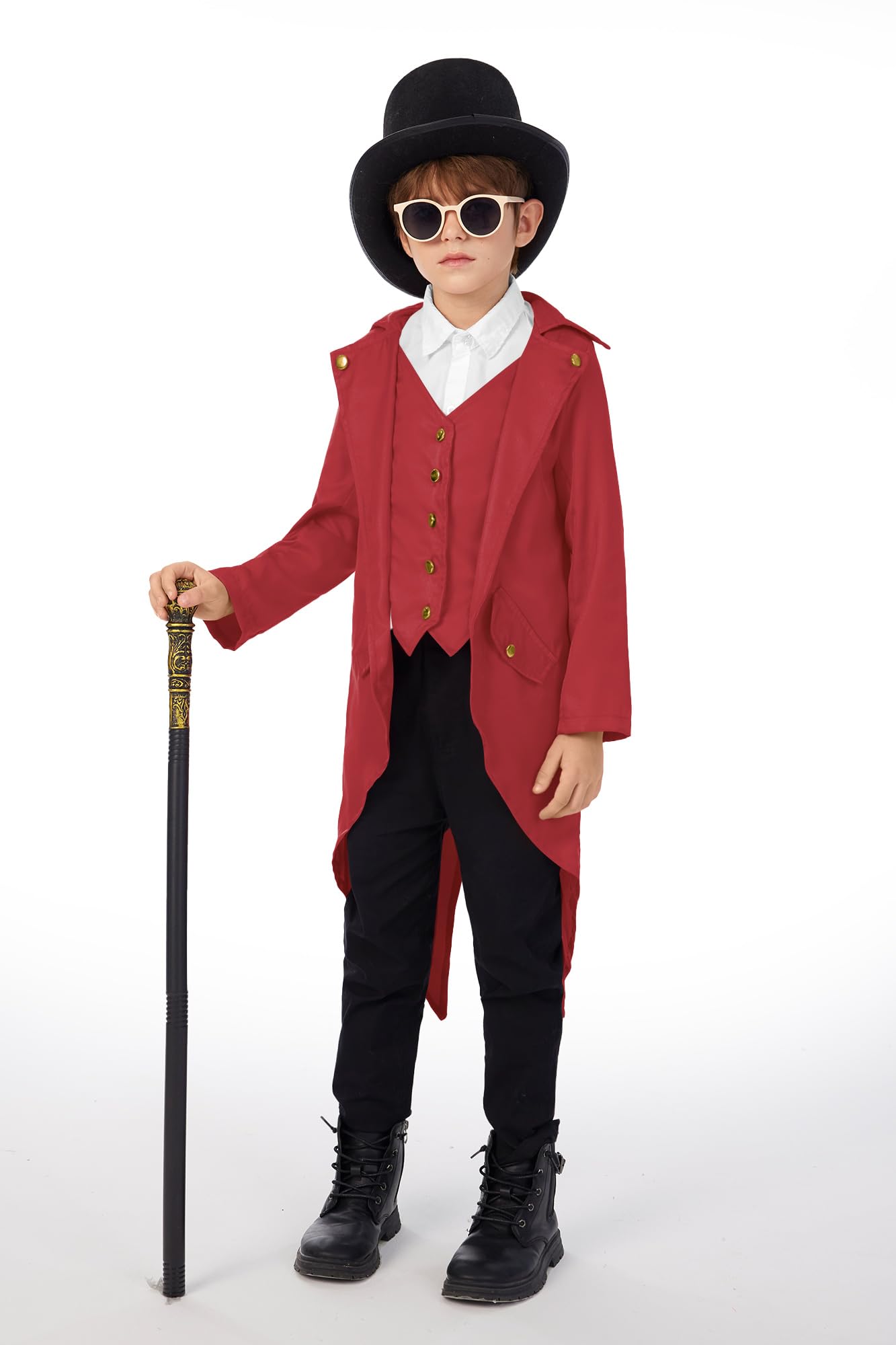 Halloween Kid Boys Medieval Wily Wonk Renaissance Steampunk Outfit Pirate Vintage Frock Coat Red 6 Years