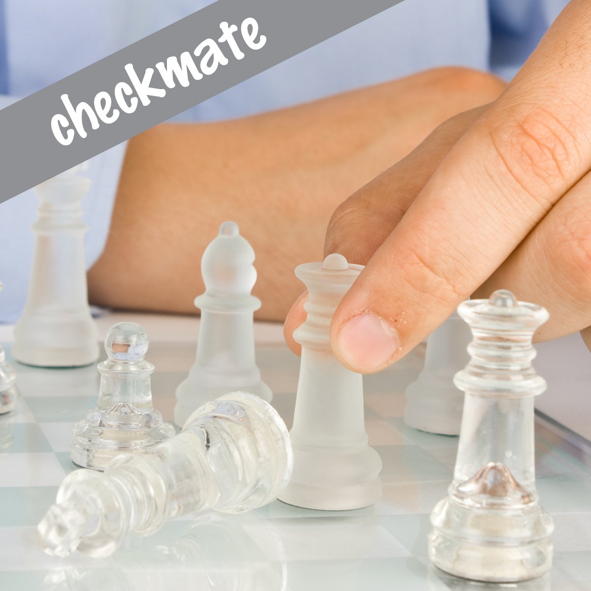 Gamie enhanced Glass Chess Set  14 Inch - Elegant Design - Durable Build - 32 Frosted and Clear Pieces - Felted Bottoms - Easy to Carry - Stable & Fully Functional for Chess Lovers