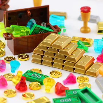 Feleph Treasure Accessories Money Building Blocks Set Jewel Chest, Gems Diamonds, Bullion Gold Tile Silver Bar, Power Crystals,