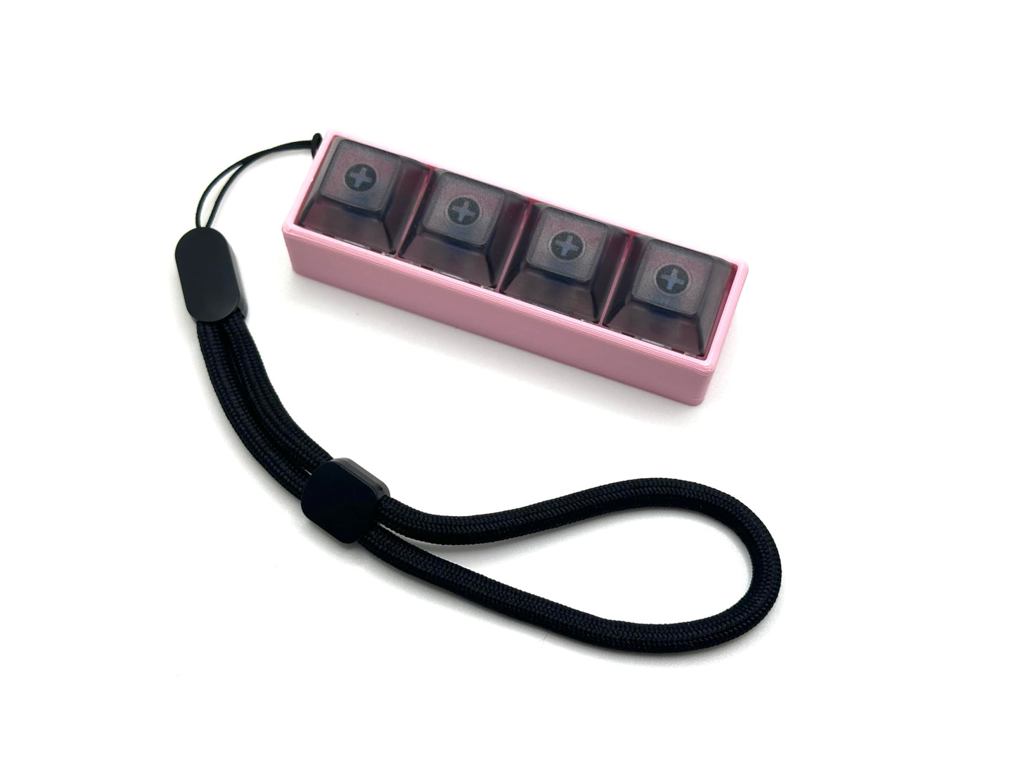 Four-Button Clicky Mechanical Switch Fidget Toy | Stim Toy, Stress Relief, Adhd (Pink Base, Transparent Black Keycaps)