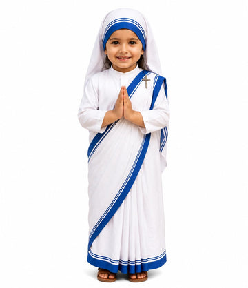 Raj Costume Traditional Indian Saree Costume for Girls with Black Blouse (Mother Teresa, 28Size_67Year)