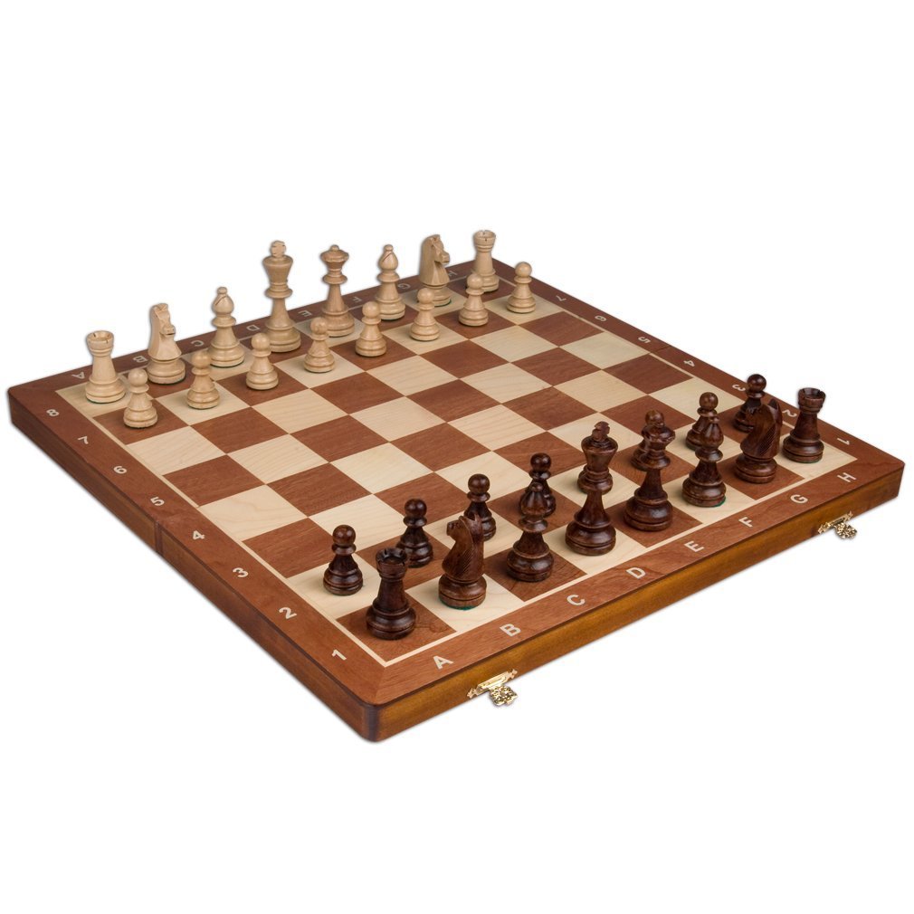 Wegiel Handmade European Professional Tournament Chess Set - Wooden 21 Inch Folding Board with Felt Base & Hand Carved Chess Pie