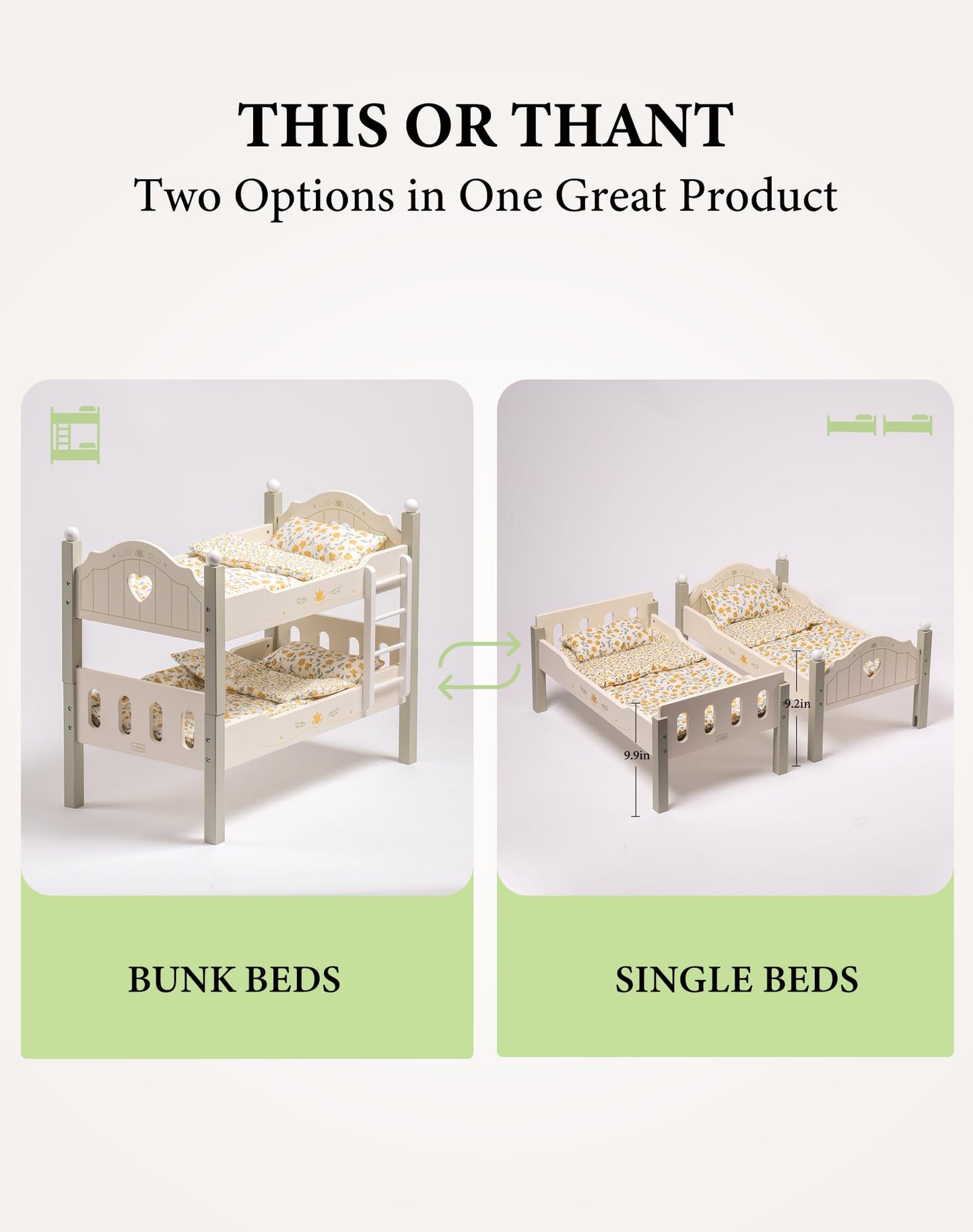 Robud Baby Doll Crib, Wooden Baby Doll Beds For 20 Inch Dolls, Green Baby Doll Bunk Beds With Tulle, American Girl Doll Bed For