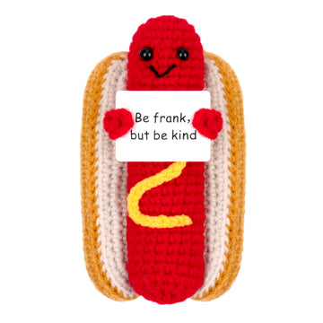 Giftiara Funny Positive Hot Dog, Emotional Support Hot Dog, Cute Crochet Potato Partner Toy With Positive Card Cheer Up Funny Gag Gifts(Hot Dog), Brown