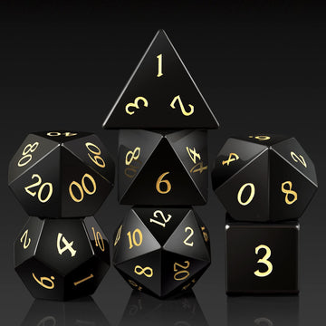 Obsidian Dice D&D,Dndnd Full Set Gemstone Dice Set With Grogeous Gift Case For Dungeons And Dragon And Tabletop Game (Obsidian)