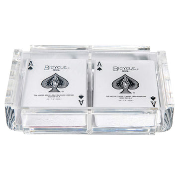 Luxe Dominoes Modern Elegant Playing Card Deck Holder Tray with 2 Decks of Playing Cards in Unique Stylish Deluxe Acrylic Box wi