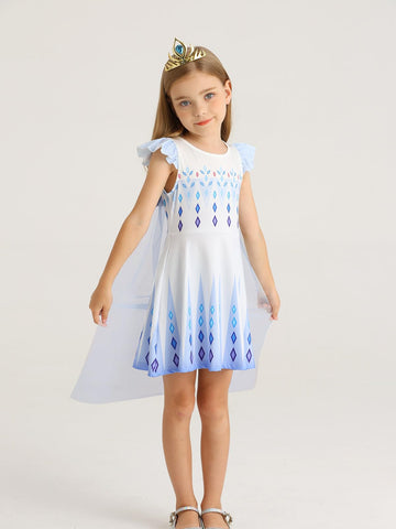 Wonderbabe Girls Princess Costumes Snow Queen Princess Dresses Fancy Dress Up Clothes For Christmas Snow Party Cosplay With White Long Cape Size 2-3T
