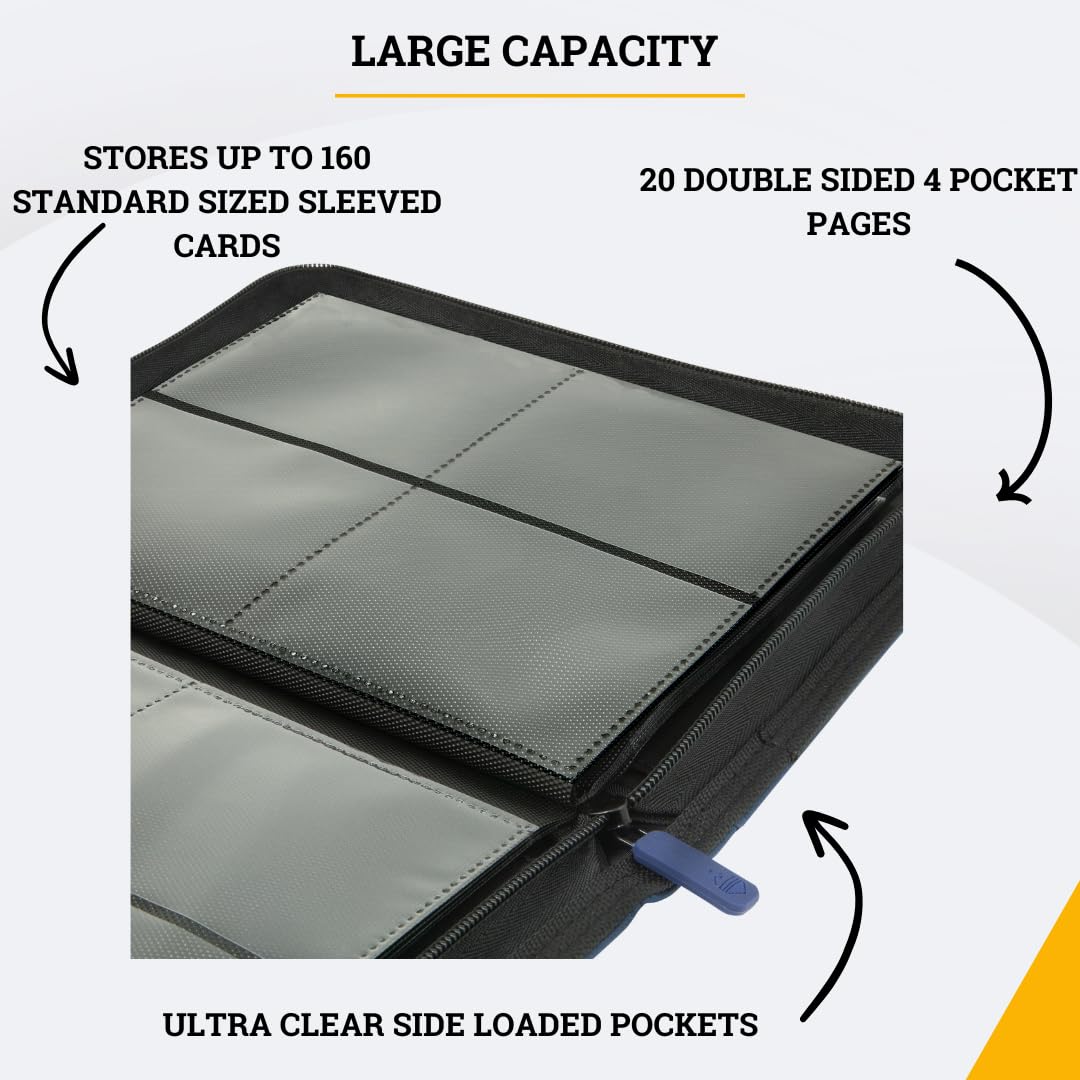 Card Guardian - 4 Pocket enhanced Binder for 160 Cards (Blue) | Zipper Closure and Side Loaded Pockets | Compatible with Trading & Sports Cards including Magic the Gathering  Yugioh  Baseball Cards