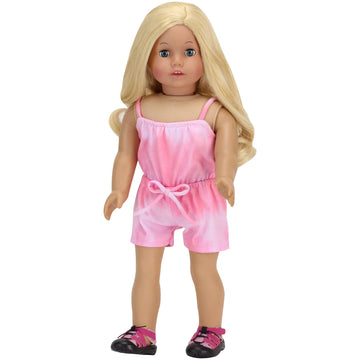 Sophia'S 18' Doll Pink Tie Dye Romper With Cinched Waist