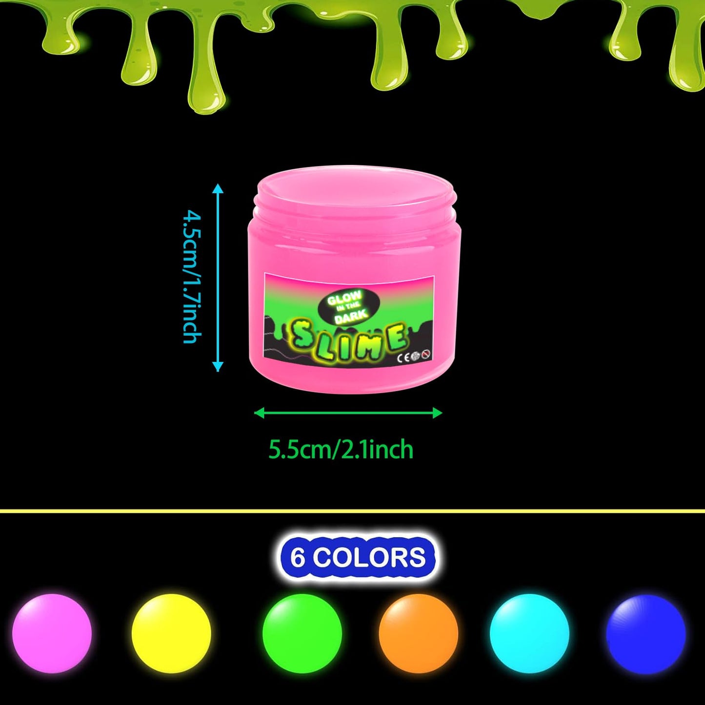 Afofall Glow in The Dark Slime Kit, 6 Pack Neon Colors, Non-Sticky, 4.4x6.8x1.7 inches, Kids Party Favors, Stress