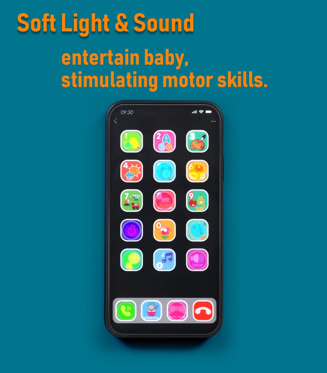 Ella Dream Baby Phone Toy For 1 Year Old Toddlers, Musical Cell Phone Toy With Light And Sound, Pretend Play Toy For Boys And Girls, Gifts For Birthday, Holiday (Black)