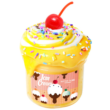 Cherry & Cream Ice-Cream Cake (7oz) - Butter Textured Slime - Handmade Slime - ASMR Slime-White/Yellow