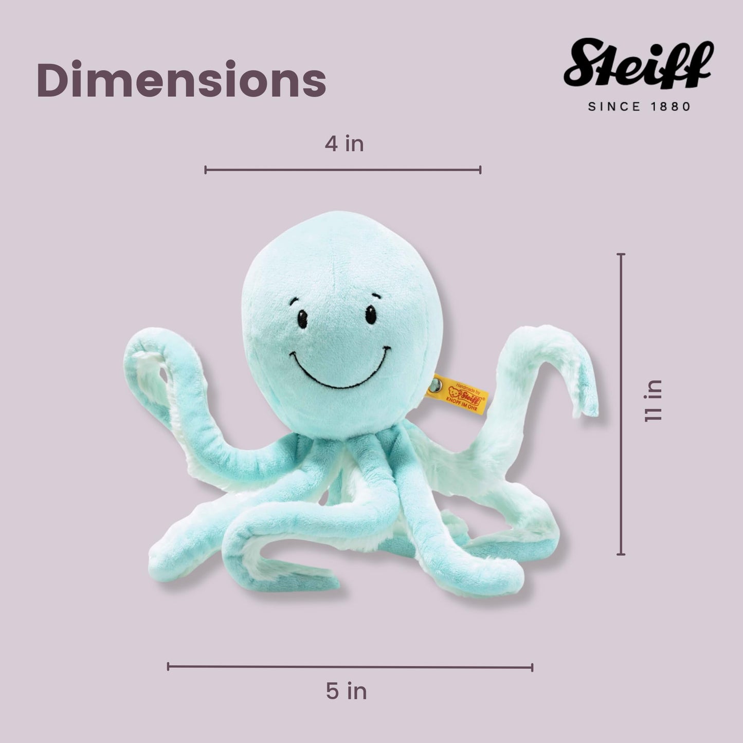 Steiff Ockto Octopus, Premium Octopus Stuffed Animal, Octopus Toys, Stuffed Octopus, Octopus Plush, Sea Stuffed Animals, Ocean Toys, Ocean Plush, Soft Cuddly Friends (Turquoise, 11')