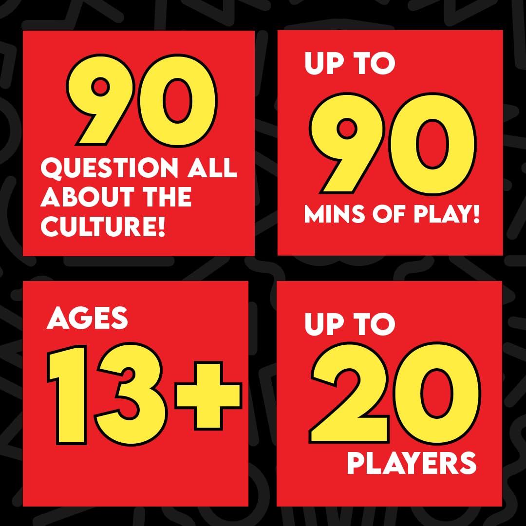 Urban Trivia Game - Black Card Game for Culture, Trivia on TV, Movies, Music & Sports - 1st Edition, Cardstock, Black/White