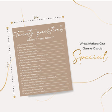 Wybgno Bridal Shower Games Cards, Twenty Questions about The Bride, Engagement Party Wedding Games for 25 Guests, Minimalist Bro