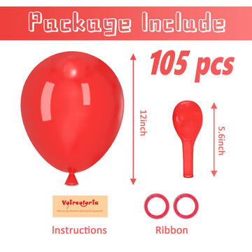 Voircoloria 105Pcs Red Balloons 12Inch Party Latex Balloons For Valentine'S Day Birthday Christmas Baby Shower Wedding Anniversa
