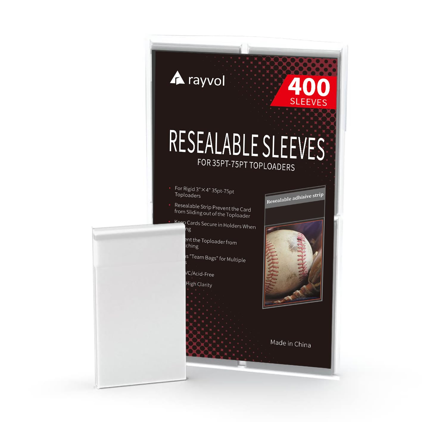Rayvol Top Loader Sleeves - Resealable Team Bags For 35-75Pt Rigid Toploader Card Holders (400Pcs)