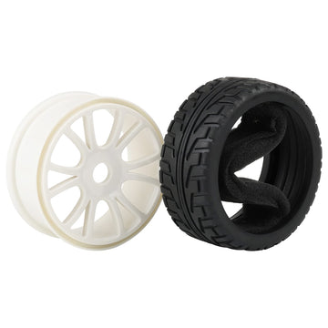 White 1:8 RC Buggy Hex 17mm Double 6 Spoke Wheels Rubber Tires with H Pattern